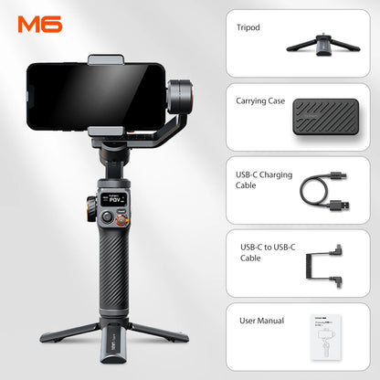 -Isteady M6 Kit Gimbal for Smartphone, 3-Axis Gimbal, AI Tracker, Fill Light, for Iphone 16 Pro Max and Android Stabilizer